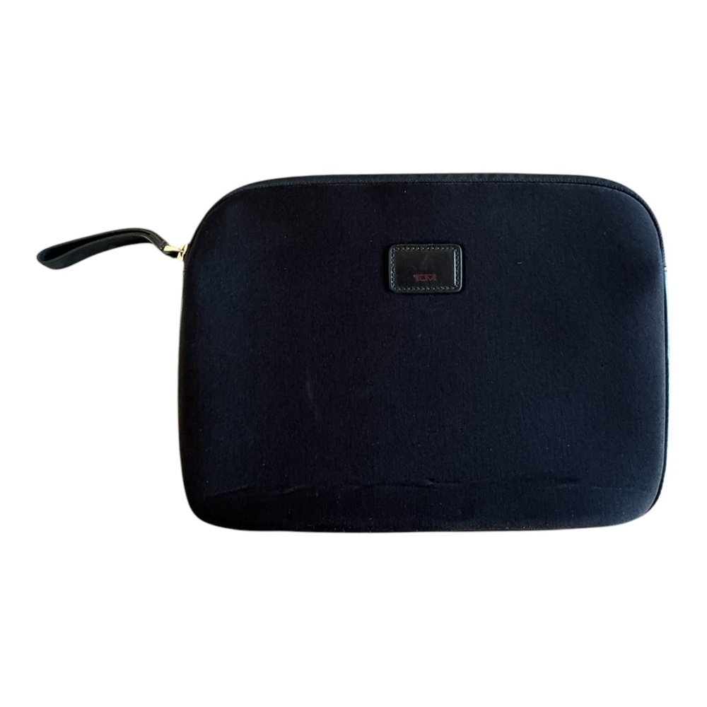 Tumi Black Neoprene Ipad Zippered Storage Case with Leather Tumi Logo